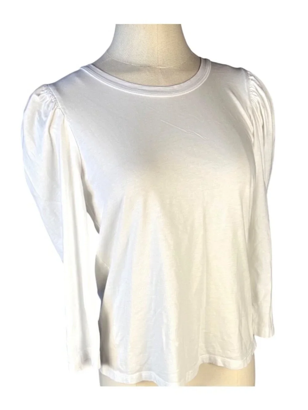 A.L.C. Bella White Cotton Puff Shoulder Long Sleeve Top Size S